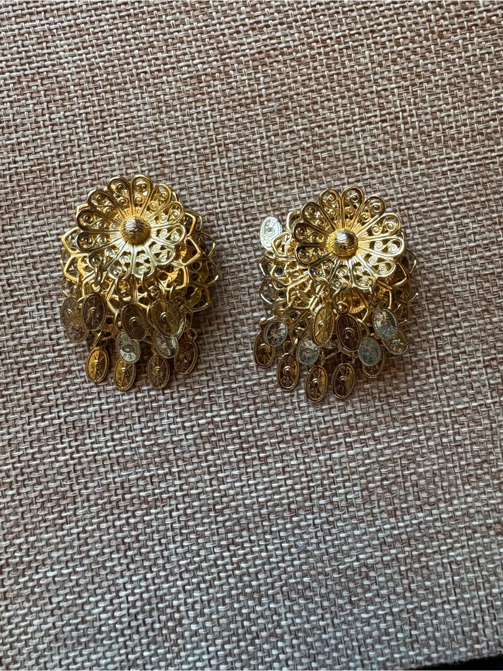 Gold Floral Coin Dangle Earrings - Women Jewelry